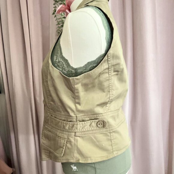 Womens Army Khaki Button Up Vest With Pockets - Picture 8 of 8